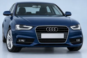 Front eines dunkelblauen Audi A4 B8 Facelift, Typ 8K