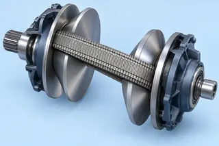 Illustration eines CVT-Variators mit Scheibenpaaren und Metallband